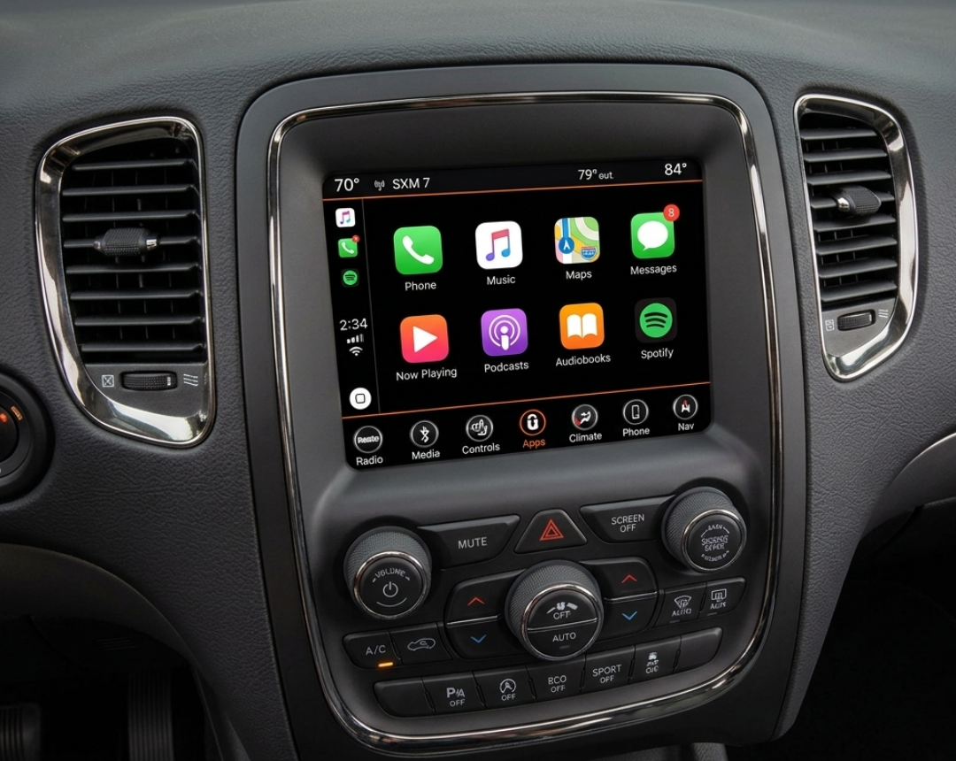 Dodge Durango 2014-2020 con navegación GPS, radio UAQ 8.4 4C NAV con Apple CarPlay y Android Auto